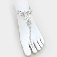 Floral crystal rhinestone toe ring anklet