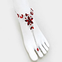 Floral crystal rhinestone toe ring anklet