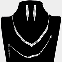 3PCS - 3Rows Crystal Rhinestone Necklace Jewelry Set
