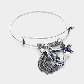 Metal Chain Tassel & Seahorse Starfish Pearl Charm Hook Bracelet