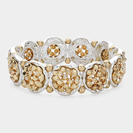 Metal bead cluster two tone stretch bracelet