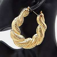 Twisted metal hoop pin catch earrings
