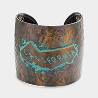 California State map Hammered Wide Metal Cuff Bracelet