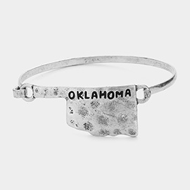 Oklahoma State Map Hammered Metal Hook Bracelet