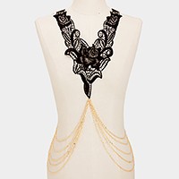 Crochet lace & draped metal body chain necklace