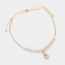 Evil Eye Hamsa Hand Charm Beaded Pull Tie Cinch Bracelet