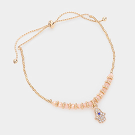 Evil Eye Hamsa Hand Charm Beaded Pull Tie Cinch Bracelet