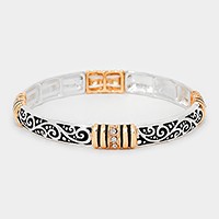 Metal filigree stretch bracelet with crystals