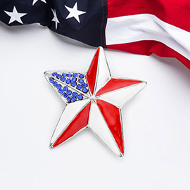 Crystal enamel American flag barn star brooch