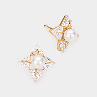 Crystal  cubic zirconia CZ pearl art deco earrings