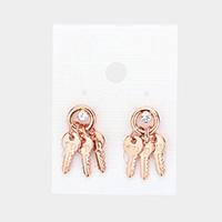 Crystal detail triple metal key drop earrings