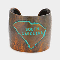 South Carolina State Map Hammered Wide Metal Cuff Bracelet