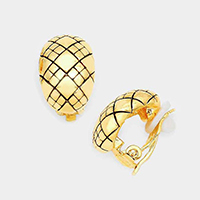 Embossed oval metal clip on earrings