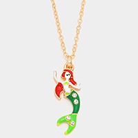Crystal enamel mermaid pendant necklace