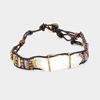 Natural Stone Beaded Faux Leather Bracelet