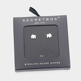 SecretBox_Sterling Silver Dipped CZ Stone Elephant Stud Earrings