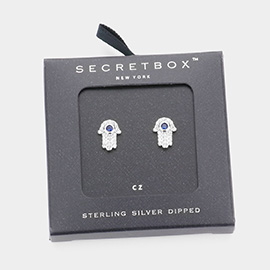 Sterling Silver Dipped CZ Hamsa Hand Stud Earrings