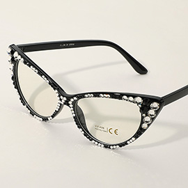 Crystal Cat Eye Clear Lens Sunglasses