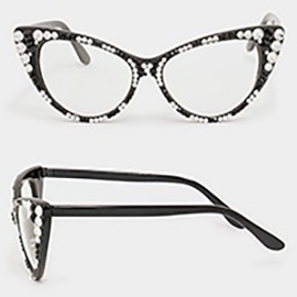 Crystal Cat Eye Clear Lens Sunglasses