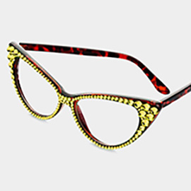 Crystal Cat Eye Clear Lens Sunglasses