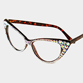 Crystal Cat Eye Clear Lens Sunglasses