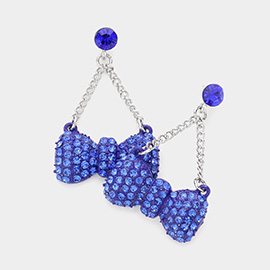Rhinestone Embellished Bow Dangle Earrings