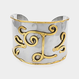 -T- Two Tone Metal Monogram Cuff Bracelet