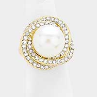 Crystal trim pearl stretch ring