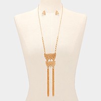 Double metal chain tassel bib necklace