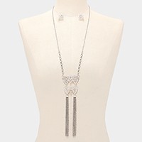 Double metal chain tassel bib necklace