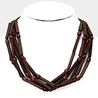 Multi-tier faux leather tube strand necklace