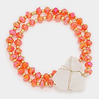 Raw quartz accented bead strand wrap stretch bracelet