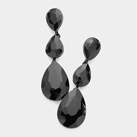Triple Glass Crystal Teardrop Evening Earrings