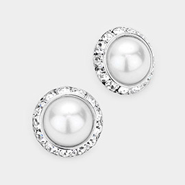 Rivoli Cut Genuine Crystal Pearl Round Stud Earrings