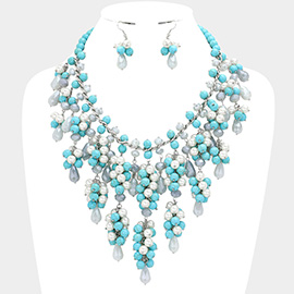 Turquoise Pearl Bubble Fringe Bib Necklace
