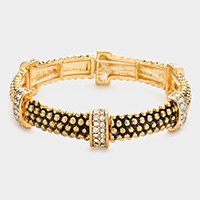 Crystal detail embossed metal stretch bracelet