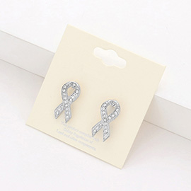 Crystal Pink Ribbon Stud Earrings