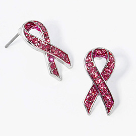 Crystal Pink Ribbon Stud Earrings