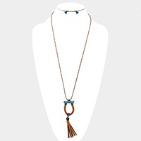Faux leather tassel drop long necklace