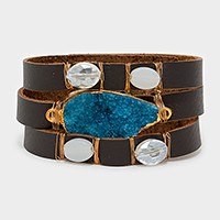 Druzy & natural stone faux leather bracelet