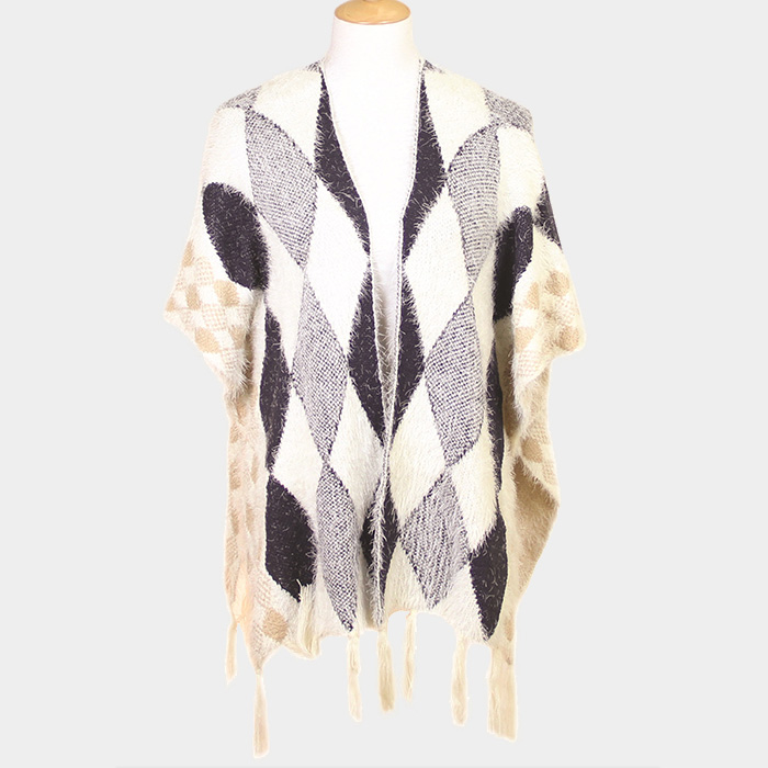 Diamond Pattern Tassel Poncho