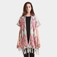 Aztec chevron pattern tassel edge shawl sweater