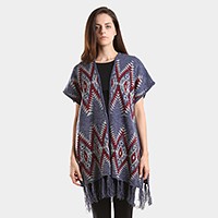 Aztec chevron pattern tassel edge shawl sweater