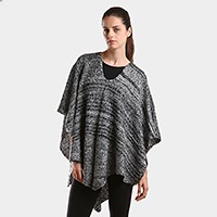 Two tone knit V- neck poncho