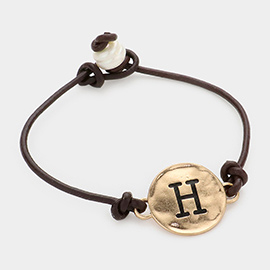 -H- Monogram Metal Disc Pearl Pointed Bracelet