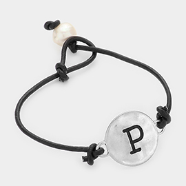-P- Monogram Metal Disc Pearl Pointed Bracelet