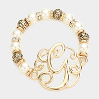 -G- Monogram Charm Pearl Filigree Stretch Bracelet