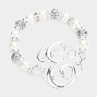 -E- Monogram Charm Pearl Filigree Stretch Bracelet