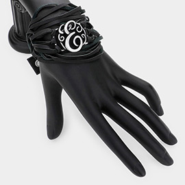 -E- Monogram Faux Leather Wrap Bracelet