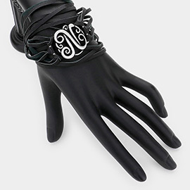 -N- Monogram Faux Leather Wrap Bracelet